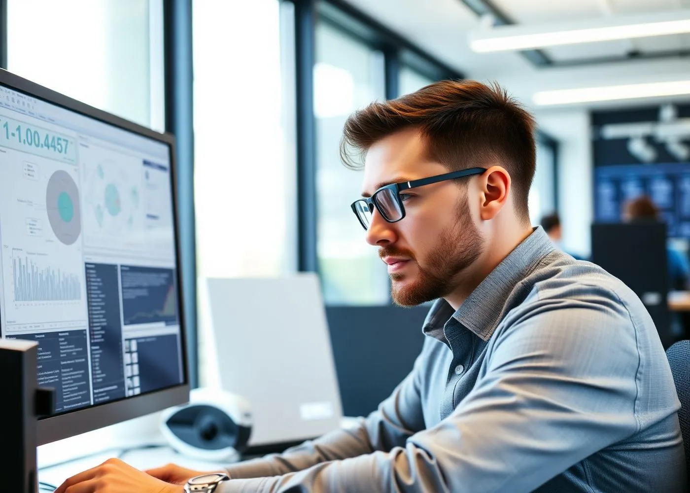 Focused IT engineer at work
